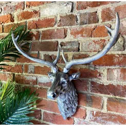 Large Stag Head Wall Decor In Silver Colour Finish