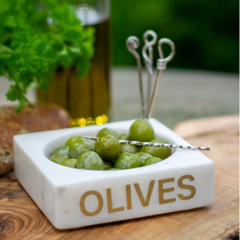 Olives Marble Olive Dish with Picks