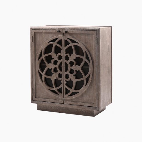 Flower Fretwork Two Door Wooden Cabinet