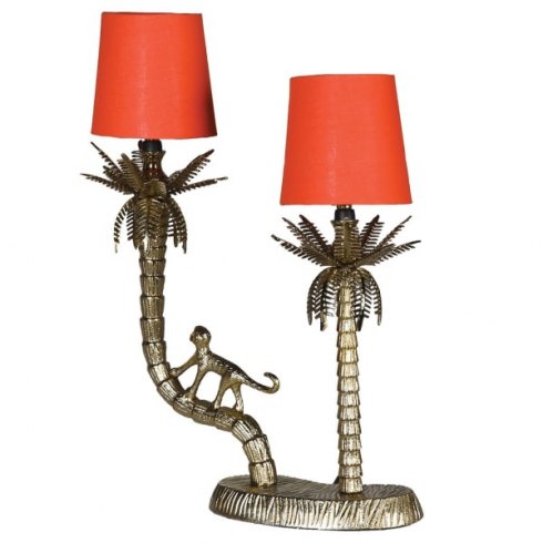 Palm Tree & Monkey Table Lamp with Orange Shades