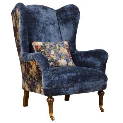 Crawford Wing Chair in Allure Textured Italian Velvet & Printed Velvet Outside Trim