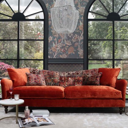 Tiffany Grand Sofa in Opium Italian Velvet & Printed Velvet Inside-Back Panel