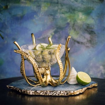 Gold Mini Octopus Stand & Crackle Glass Prawn Cocktail Bowl Gold Mini Octopus Stand & Crackle Glass Prawn Cocktail Bowl