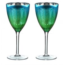Set of Two Peacock Wine Glasses