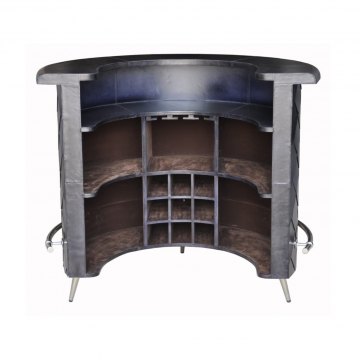 Dark Grey Leather Curved Home Bar With Diamond Pattern