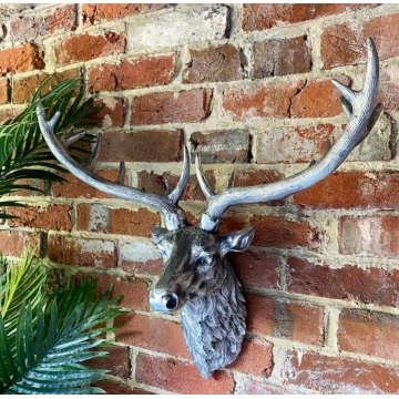 Large Stag Head Wall Decor In Silver Colour Finish