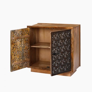 Botanical Fretwork Two Door Wooden Cabinet