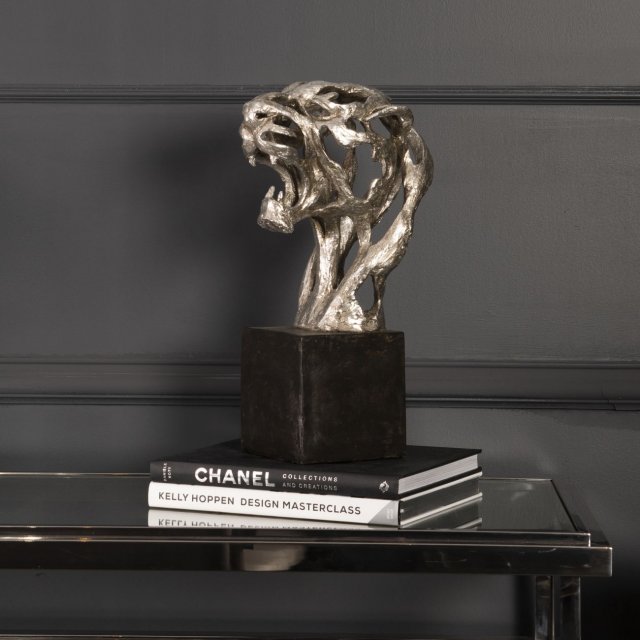 Abstract Tiger Head Sculpture in Silver Finish