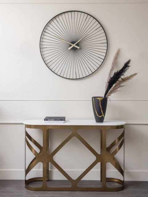 Milano Console Table in Metallic Satin Bronze Finish with an Off-White Marble Top