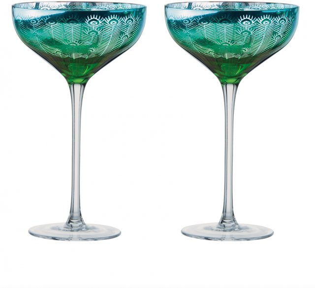 Set of Two Peacock Champagne Glasses