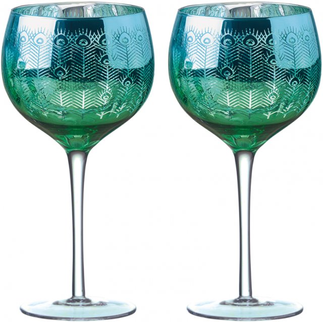 Set of Two Peacock Gin Glasses