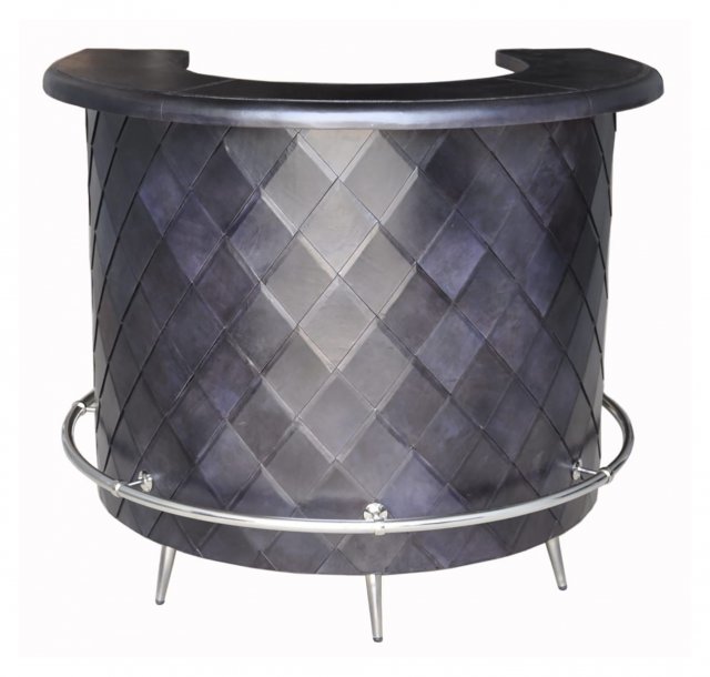 Dark Grey Leather Curved Home Bar With Diamond Pattern