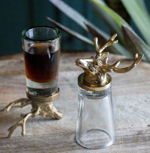 Set of Two Stag Shot Glasses In Gold Finish