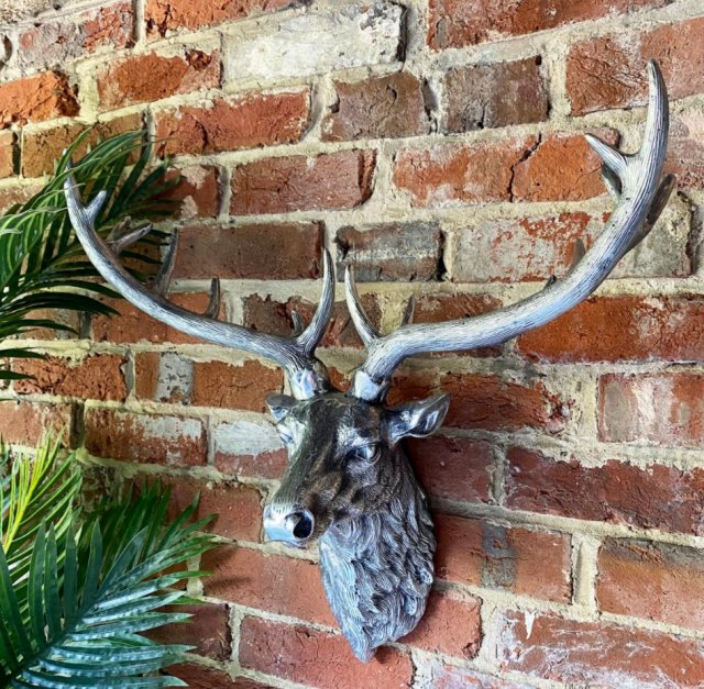 Large Stag Head Wall Decor In Silver Colour Finish