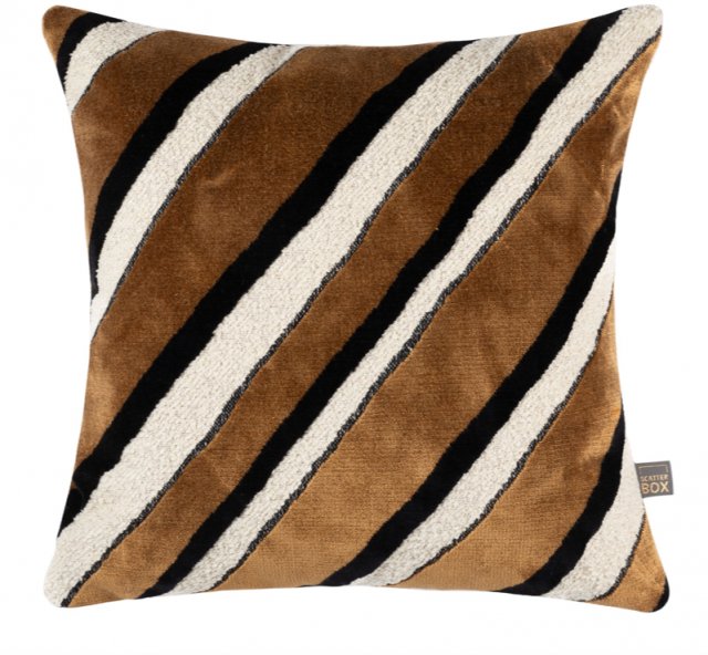 Scatter Box Bryce Striped Cushion in Cognac & Cream Colour