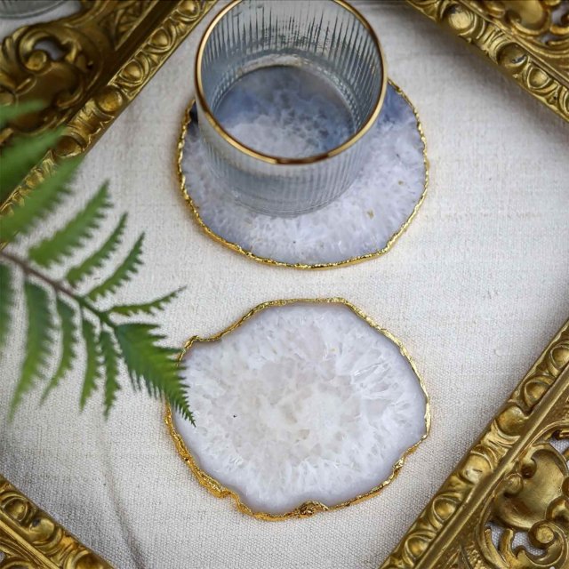 Pair of White Agate Coasters