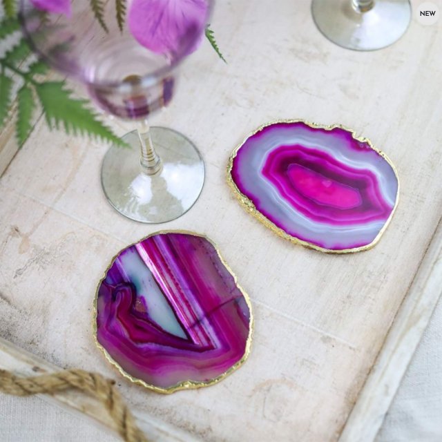 Pair of Pink Agate Coasters